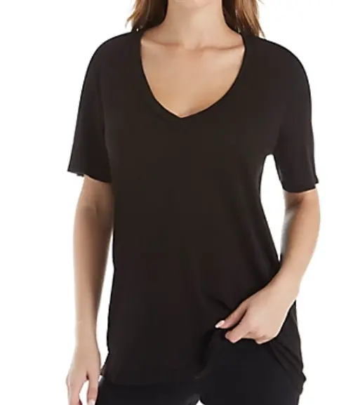 NWT Splendid  Cotton Modal Slub Everly Short Sleeve V-Neck Tee Black Color XS