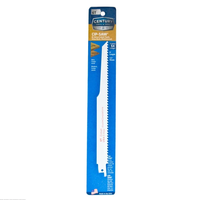 Hoja de sierra recíproca bimetálica Century Drill 6T x 9"" de ancho, 0,050"" de espesor