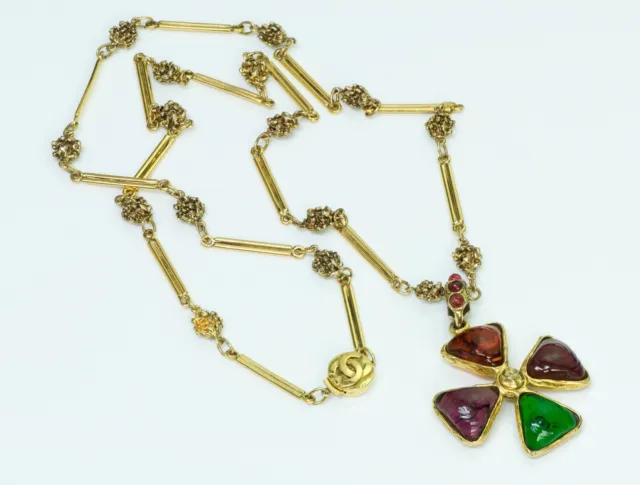 CHANEL 1970'S GRIPOIX Green Red Glass Byzantine Style Maltese Cross Necklace  $5,500.00 - PicClick