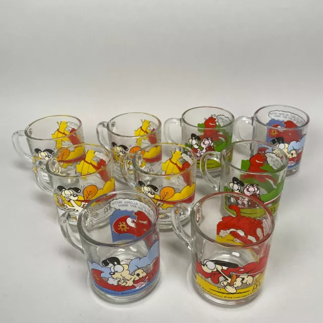 Vintage 70s 80s McDonalds Garfield Promo Set of 9 Glass Coffee Mugs Jim Davis