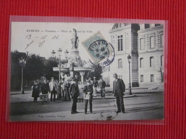 Cpa Ecrite Timbre Evreux Fontaine Place De L'hotel De Ville 27 Eure