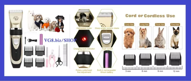 Dog Cat Rabbit Pet Grooming Hair Clipper Kit Low Noise Usb Cordless