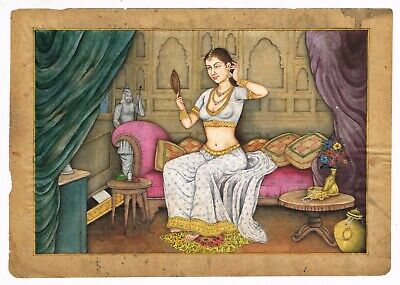 Mughal Miniature Painting Of Empress Make-Up (Shringar) Finest Old Art Painting