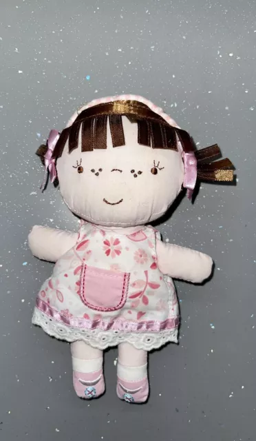 BRUIN Small Brown Hair PINK Rag DOLL COMFORTER FLORAL TOYS  Babies R US SOFT TOY 2