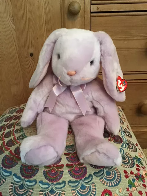 Neu Vintage 2000 TY Beanie Buddy Floppity lila Hase Kaninchen weiches Plüschtier 14 Zoll