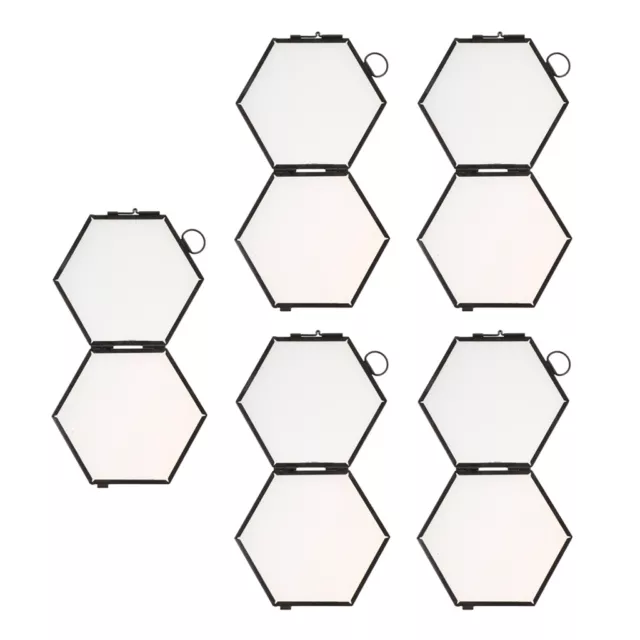 5x Hängender Bilderrahmen Hexagon Glas Metall Posterrahmen Wohnkultur Schwarz
