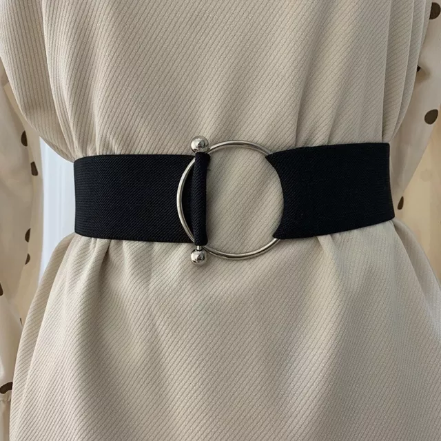 Ceinture élégante élastique pour femmes Grande boucle ronde pour robe tunique