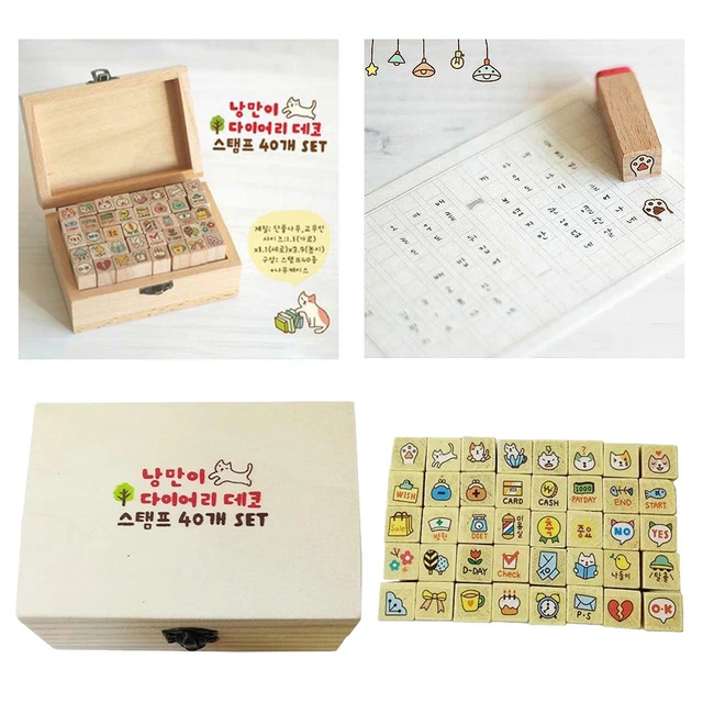 40 Stück Holz Cartoon Stempel Holz Katze Stornierungsset Holzkiste Zum Selbermachen