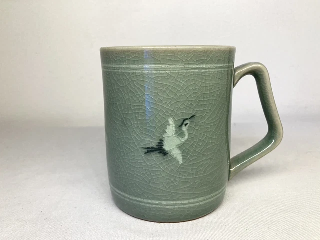 Vintage Celadon Flying Crane Mug