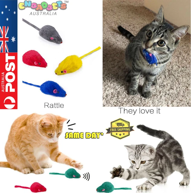 Cute Pet Cat Kitten Furry Rattle Mouse Interactive Mice Play Fun TOY AU STOCK