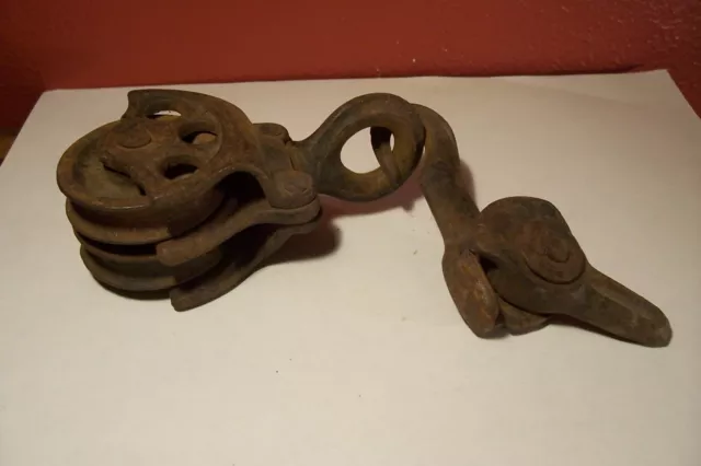 Vintage Double Wheel Swivel Eye Sling Lifting Pulley with Brake Attachment