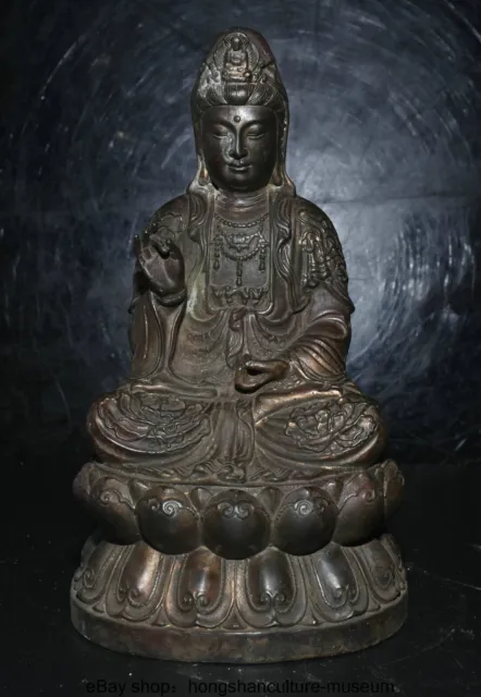 9.2 " Old Tibet Buddhism Bronze Guanyin Kwan-Yin Goddess Buddha Lotus Statue