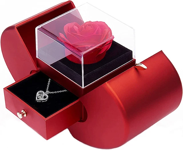 Preserved Rose with I Love You Necklace Birthday Gifts for Mom Wife Girlfriend