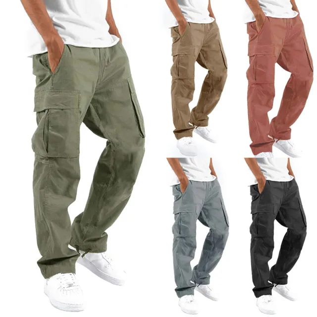 Uomo Dritto Cargo Pantaloni Militari Tasche Abbigliamento da Lavoro Completo U -