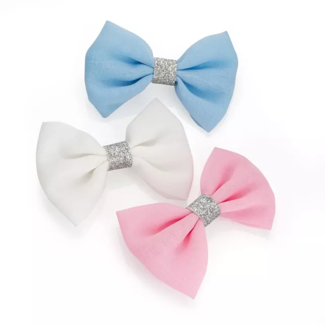 New Ladies Three Piece Silver Glitter Hair Bow Clip Hair Accessories