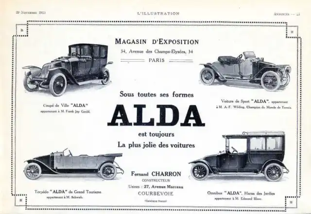 1913 - Automobiles ALDA - Charron . French Ad