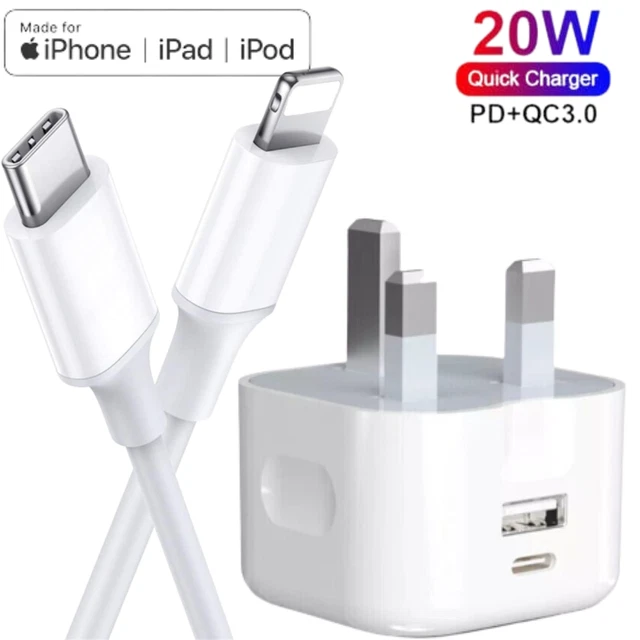 For iPhone 14 13 12 11 Pro XR XS Fast Charging 20W USB-C PD Plug Charger Cable
