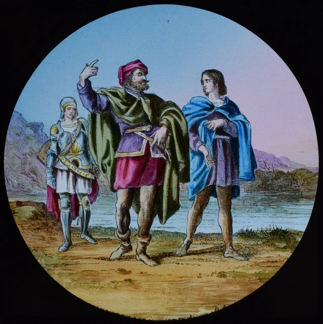 ANTIQUE Magic Lantern Slide PILGRIMS PROGRESS NO56 C1890 DRAWING PILGRIM GROUP