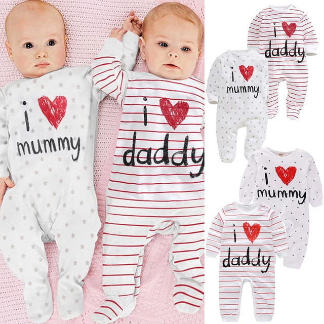 Newborn Baby Boy Girl Clothes I LOVE MUMMY DADDY Romper Jumpsuit Bodysuit Outfit