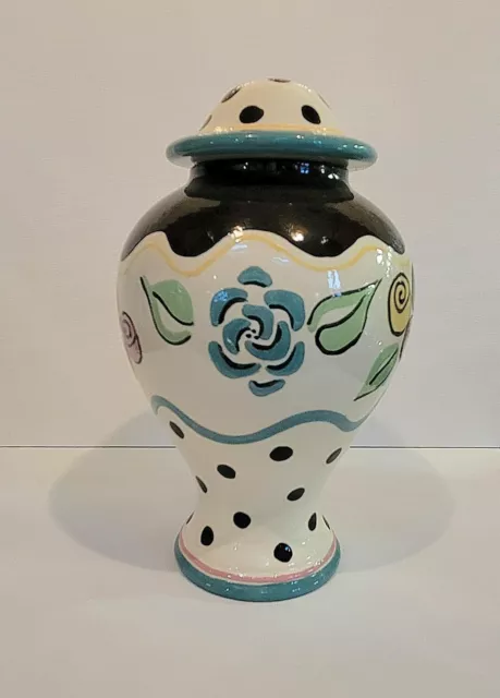 Ceramic Artisan Hand Painted Ginger Jar Container- Whimsical Floral Design-New