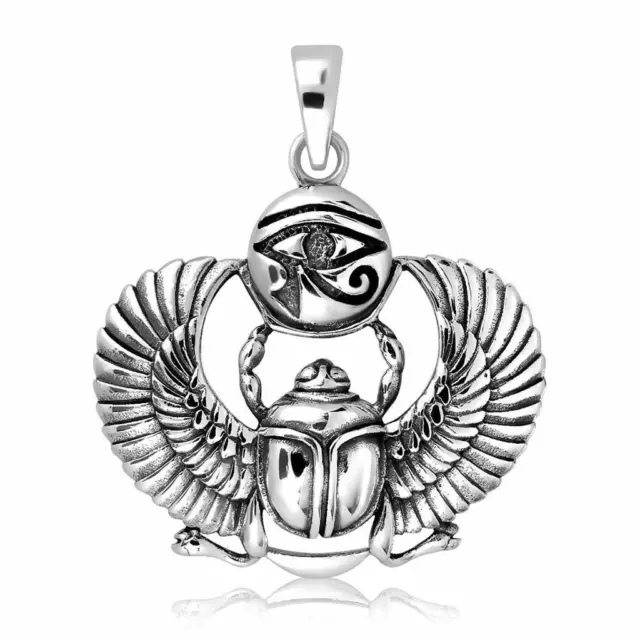 925 Sterling Silver Egyptian Eye of Horus Udjat Ancient Sacred Scarab Pendant