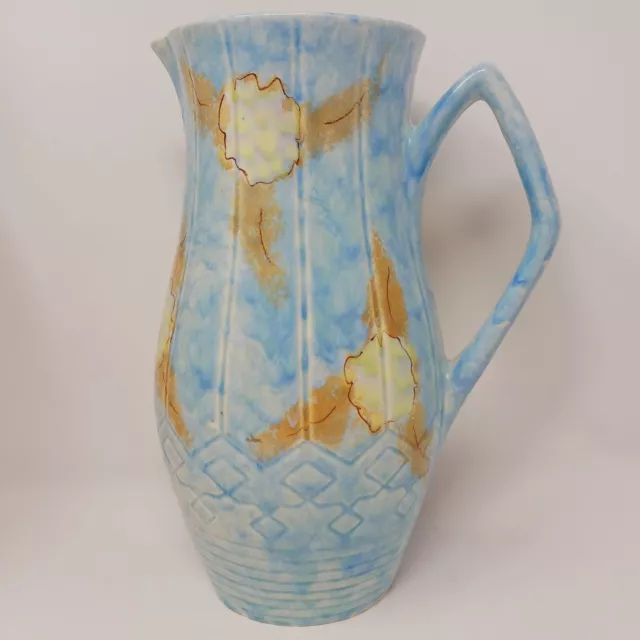 Vintage Beswick Large Mid Century Modern Blue Floral Jug Vase 717 Ceramic Yellow
