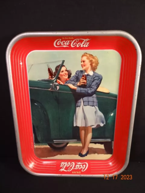 Vintage 1942 Coca-Cola Two Girls At Car Roadster Original Serving Tray