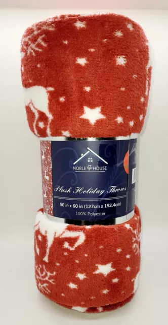 BRAND NEW Noble House Reindeer Plush Holiday Throw 50 in x 60 in