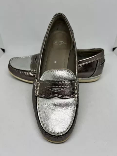 Ara Loafers ladies 36 Moccasin Shoes slip on metallic silver / pewter  Leather