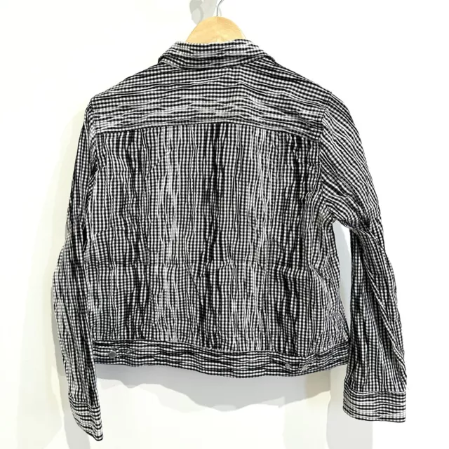 Foxcroft Crinkled Gingham Plaid Black & White Shirt Jacket Size 12 Petite 3