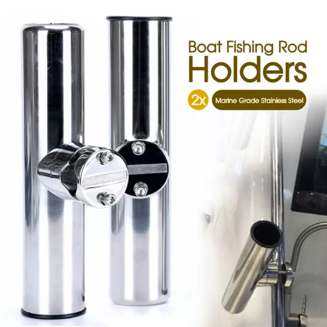 2x Marine Grade Stainless Steel Boat Fishing Rod Holders 7/8"-1"