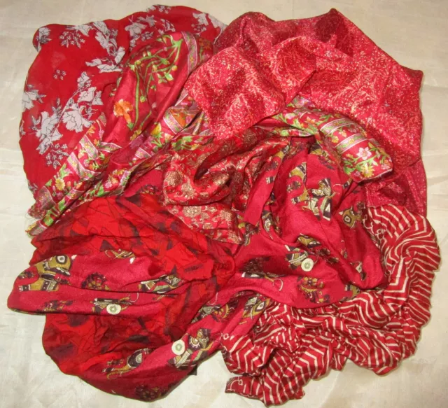 BBI LOT ART SILK Antique Vintage Sari REMNANT Fabrics 100 GRAMS RED CRAFT DOLL