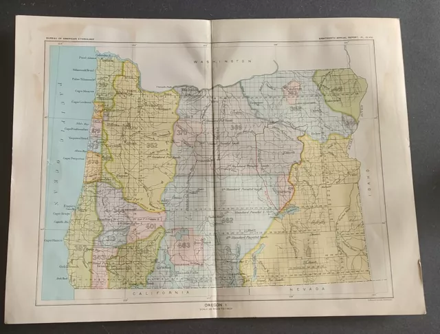Original 1897  Royce Map of Indian Reservations State Of Oregon