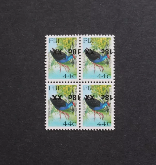 FIJI - ERROR SOBREIMPRESIÓN PROVISIONAL 18c/44c MNH NEGRO 4 CON GRAN O/P RRR INVERTIDO