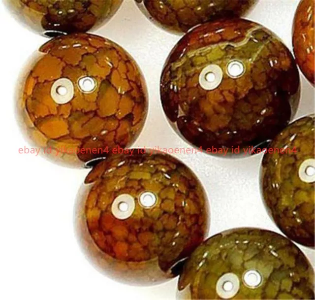 Natural 8mm Yellow Dragon Veins Agate Onyx Round Gemstone Loose Beads 15''