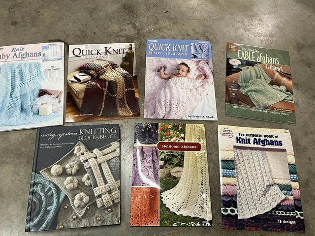 Lot Of 7 Books on Knitting Afghans designs pattern book Cable Blocks Baby New