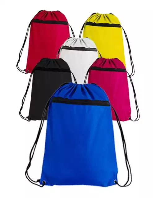 Premium Drawstring Bag Sports Gym Sack Swim School PE Bag Zip Pocket Backpack