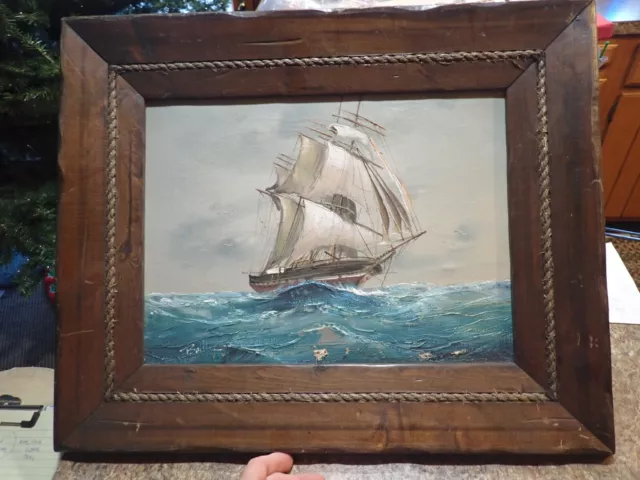 Antique CLIPPER SHIP Old NAUTICAL Maritime SEASCAPE Oil PAINTING by  Bailey