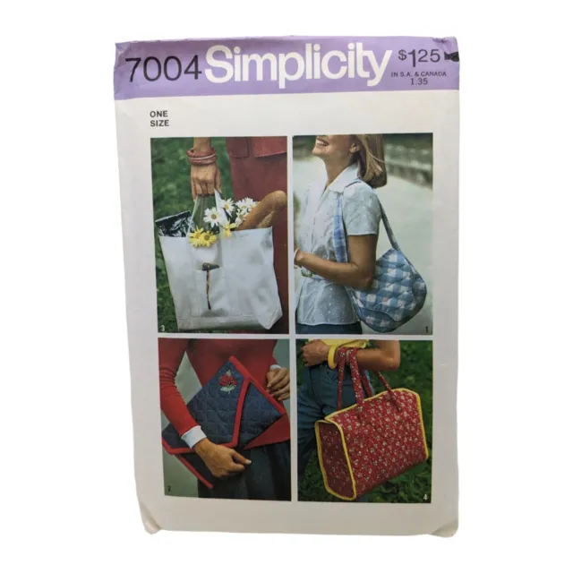 Simplicity Sewing Pattern 7004 Bags 4 Variations Partial Cut Vintage 1975