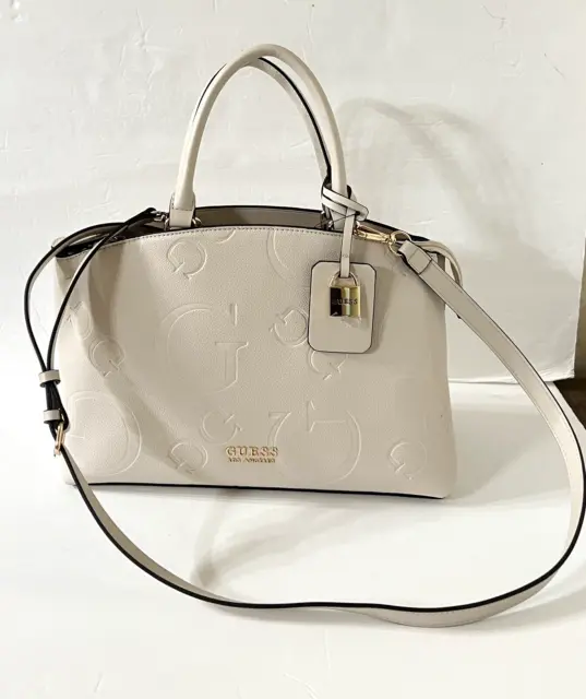 Guess Melrose Ave Enlarged Logo Double Strap Carryall Purse Stone