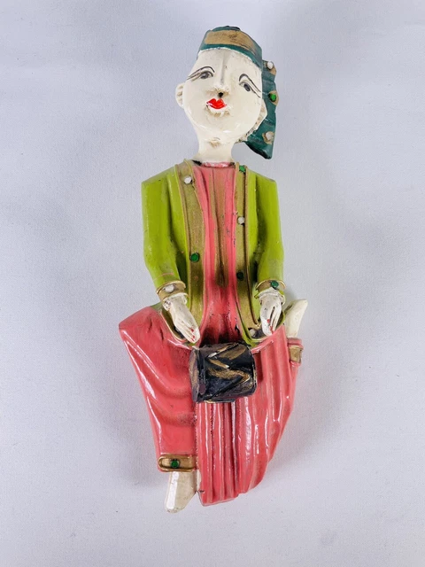 Burmese Painted Hand-Carved Wooden Temple Musician 10 inch Figurines Set of 2 2