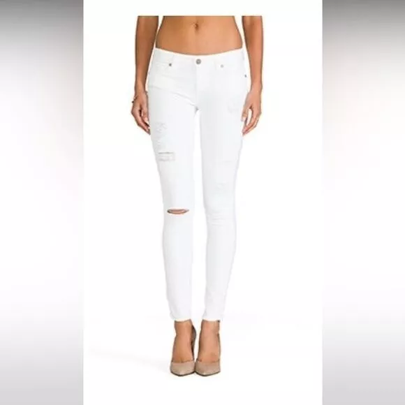 Paige White Jeans Womens 24 Bright White Destroy Denim Verdugo Ultra Skinny 2