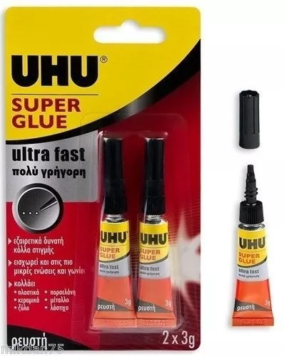 2x Super Colle Bois Plastique Verre Métal Extra Fort Adhésif Superglue 3g Tube