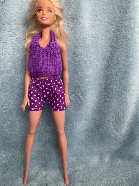 Shorts And Hand Knitted Top - To Fit Barbie Size Doll (#2082) Free Uk Postage
