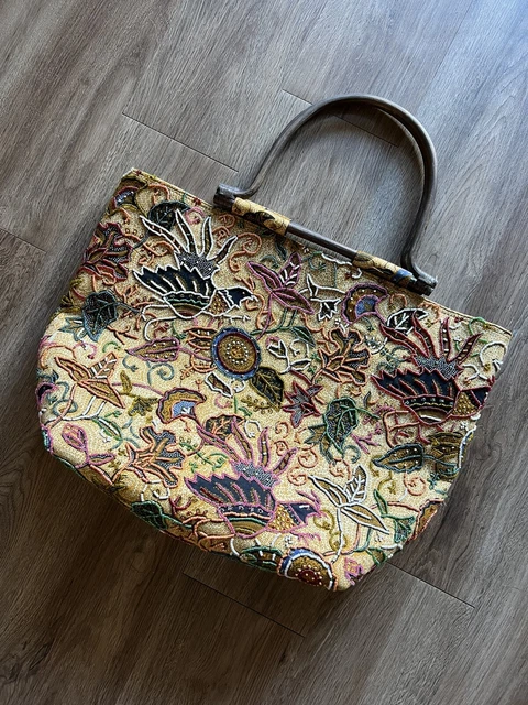 TREESJE Coach Hand Beaded Handbag Purse Tote with Wood Handles ~ EUC ~ GORGEOUS TREESJE Coach Hand Beaded Handbag Purse Tote with Wood Handles ~ EUC ~ GORGEOUS