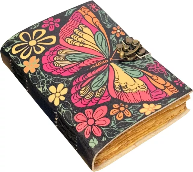 Butterfly Handmade Vintage Leather Journal Flower Embossed Office Notebook Hand
