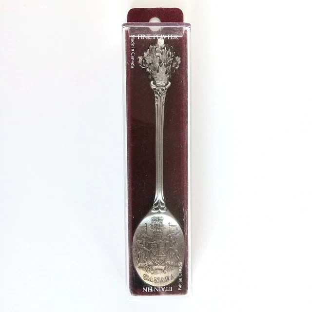 BOMA Canada Fine Pewter Souvenir Spoon Etain Fin 5in Leafs