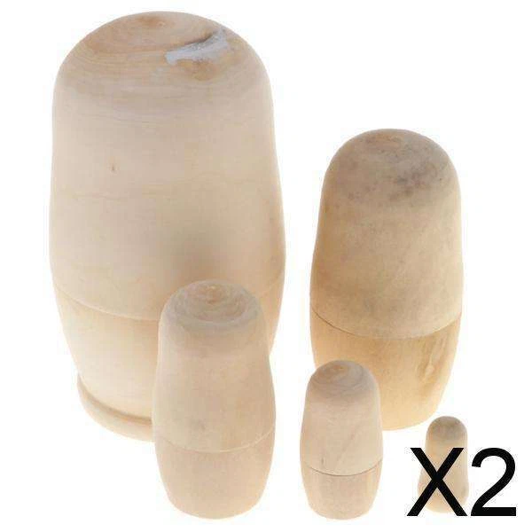 2X 5er / Set Holz Russische   Babuschka Matrjoschka 11cm Hoch unbemalt