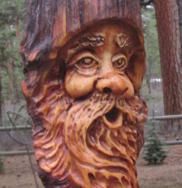 Wood Spirit Carving Forest Face Sculpture Pine Knot Head Log Home Cabin Décor