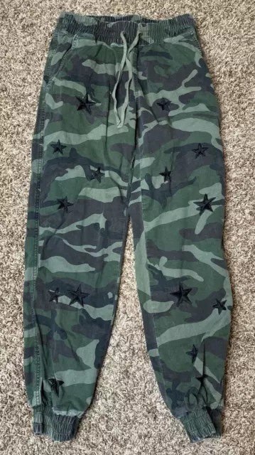 Driftwood Jogger Pants Womens Green Camo Embroidered Stars Elastic Waist Sz XS